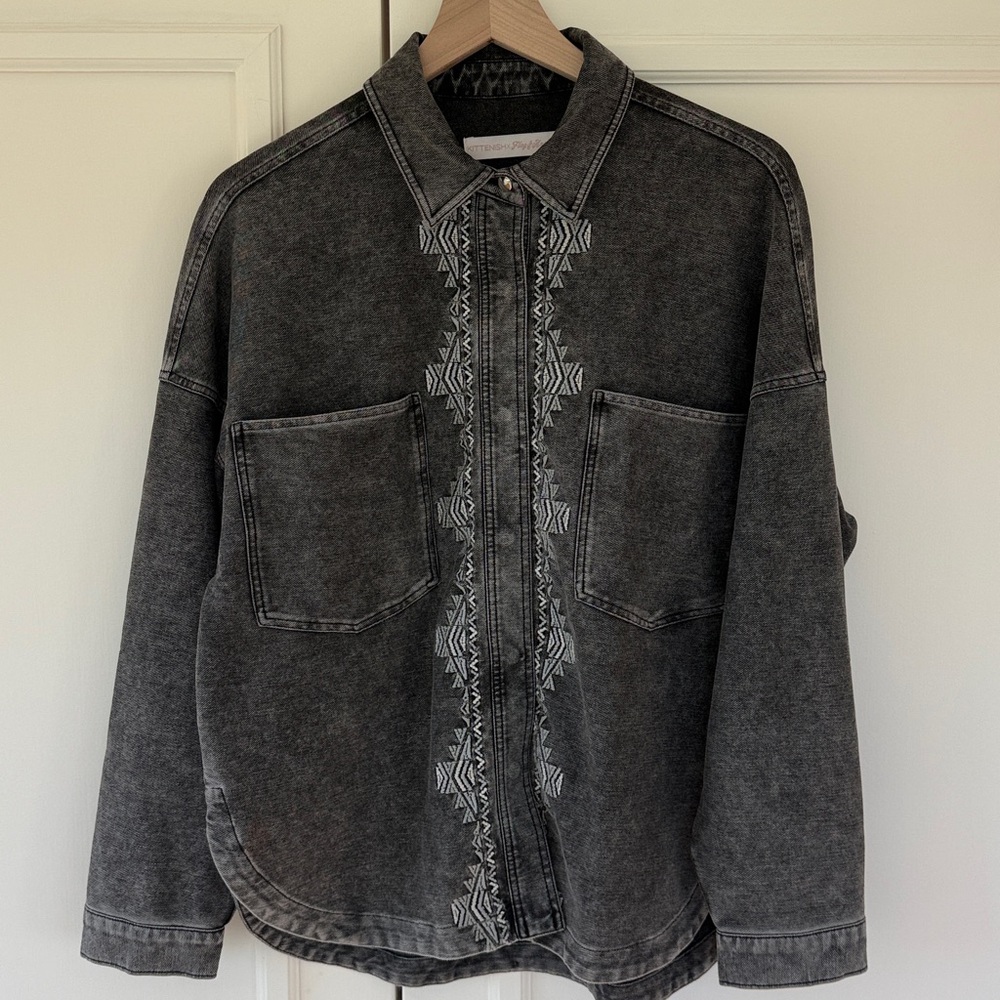 Kittenish x Flag & Anthem oversized western jacket in washed black/gray, size M.